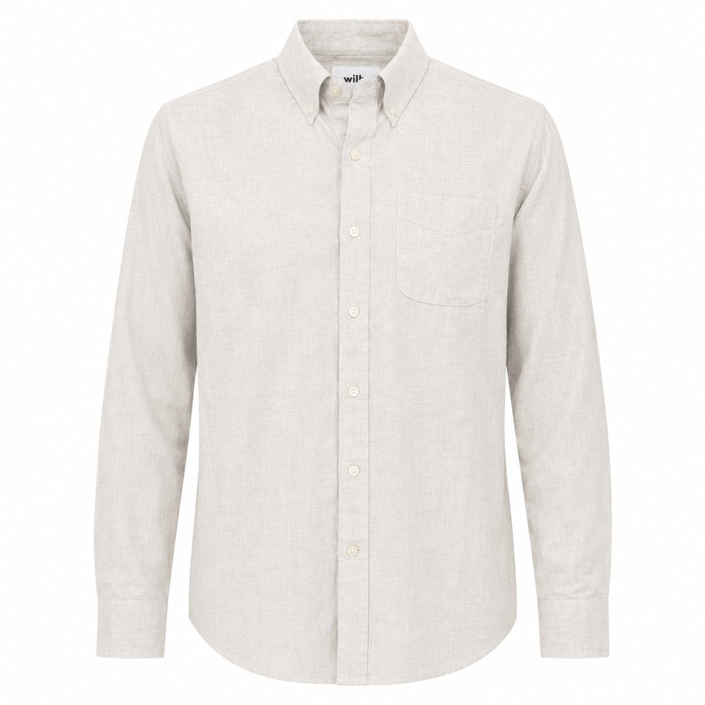 Wills/Huckberry Men's Linen Blend Button Down Shirt Oatmeal Long Sleeve Large L